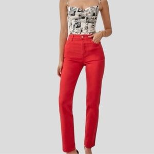 Reformation Jeans Womens 26 Cynthia High Rise Straight Tomato Red Feminine 90s